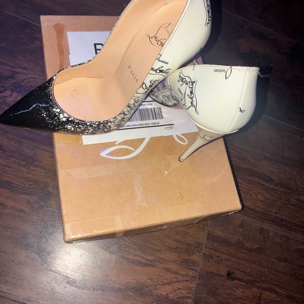 Christian Louboutin Patent Degraloubi Printed Peep Toe Stilleto Heels